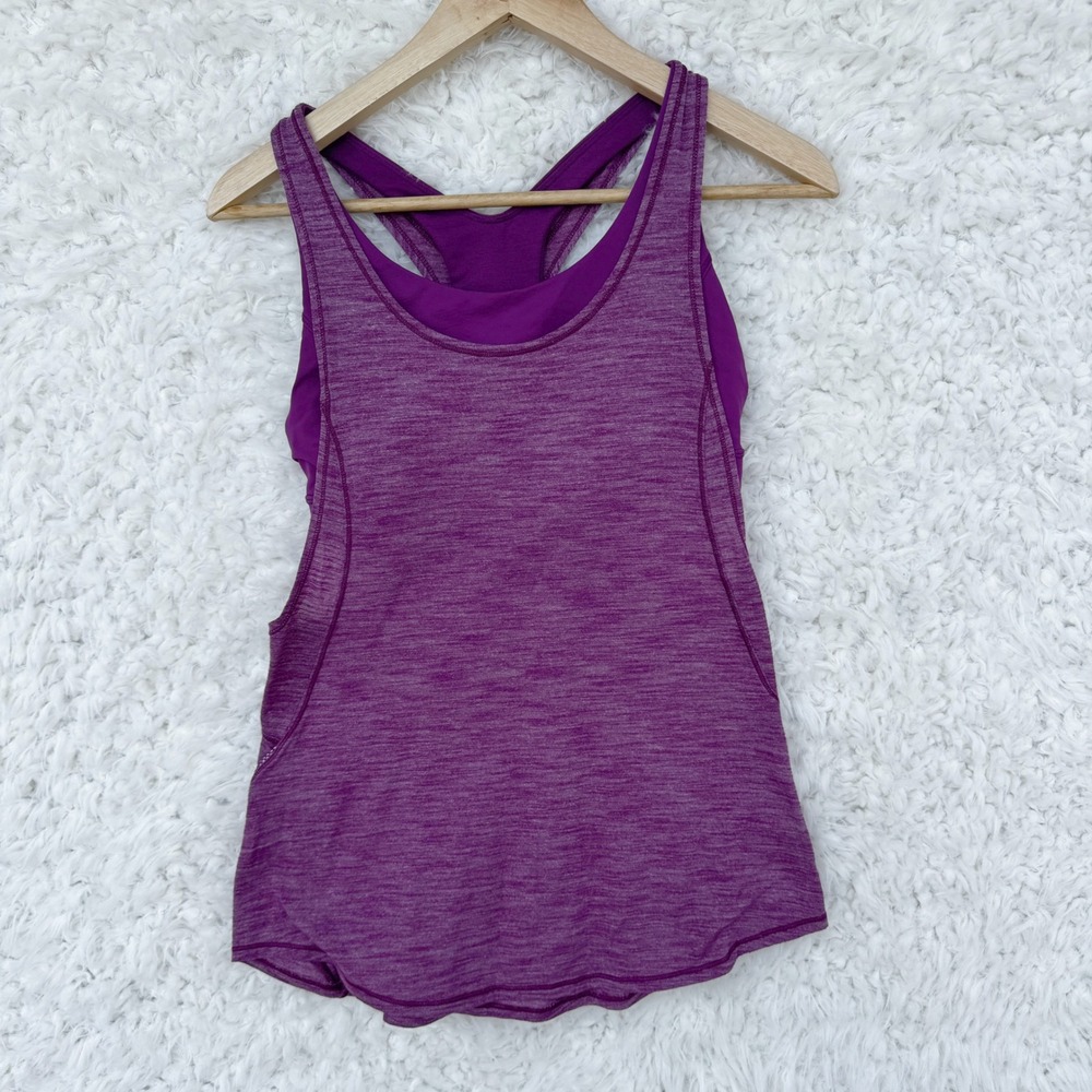 Lululemon Purple Tank Top Size‎ 6 Workout Top Athletic Built In Bra Gym VGUC